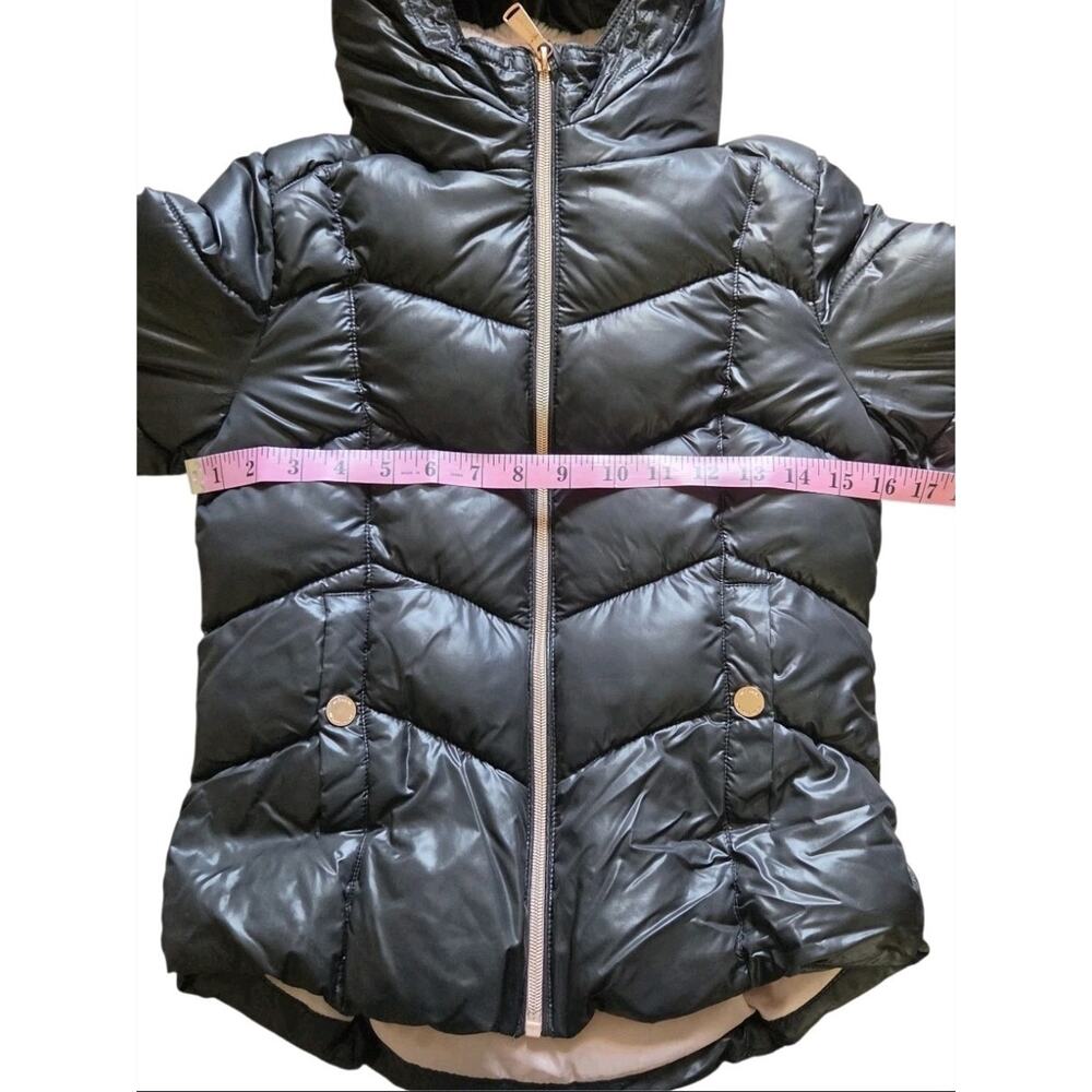 Michael Kors Girls Black Pink Hooded Puffer Jacket Faux Fur Collar Size 10/12 - Picture 11 of 12